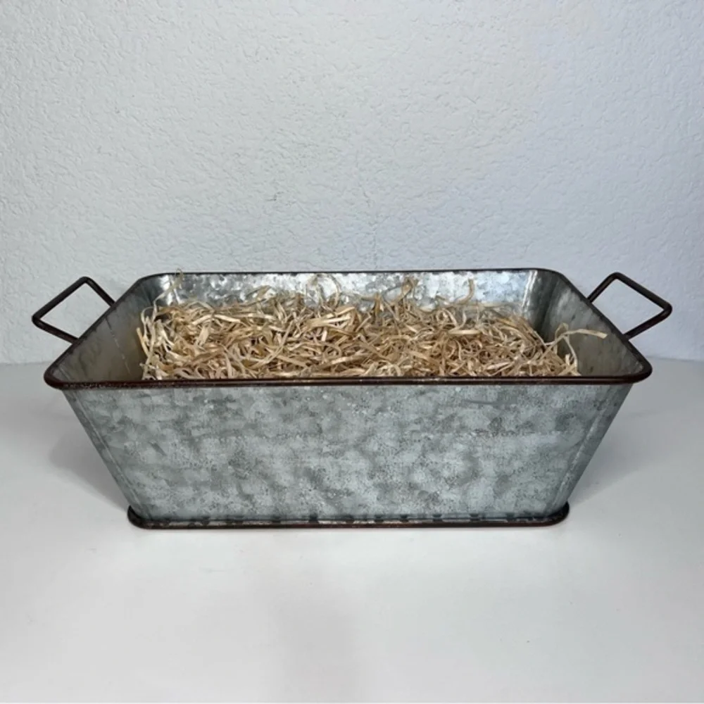 Farmhouse Countrycore Galvanized Metal Tin Storage Container with Handles